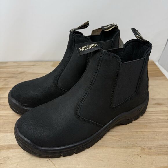 SKECHERS WORK Men's Tapter Steel Toe Chelsea Work Boot Black Size 11 - Picture 1 of 16